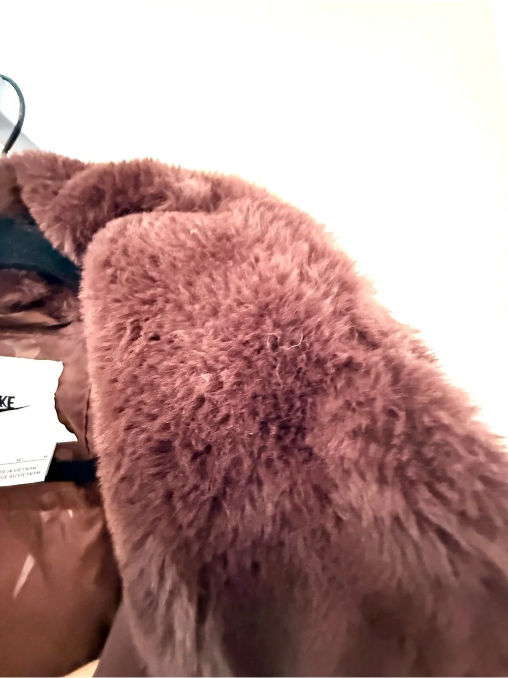 Nike Sportswear Essentials Faux Fur Teddy Jacket Brown Cream Oversized M